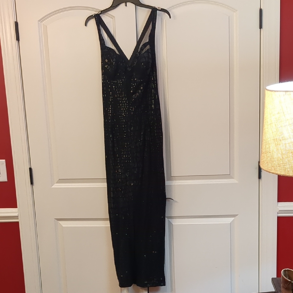 Janine Black Shimmer Panel Formal Dress